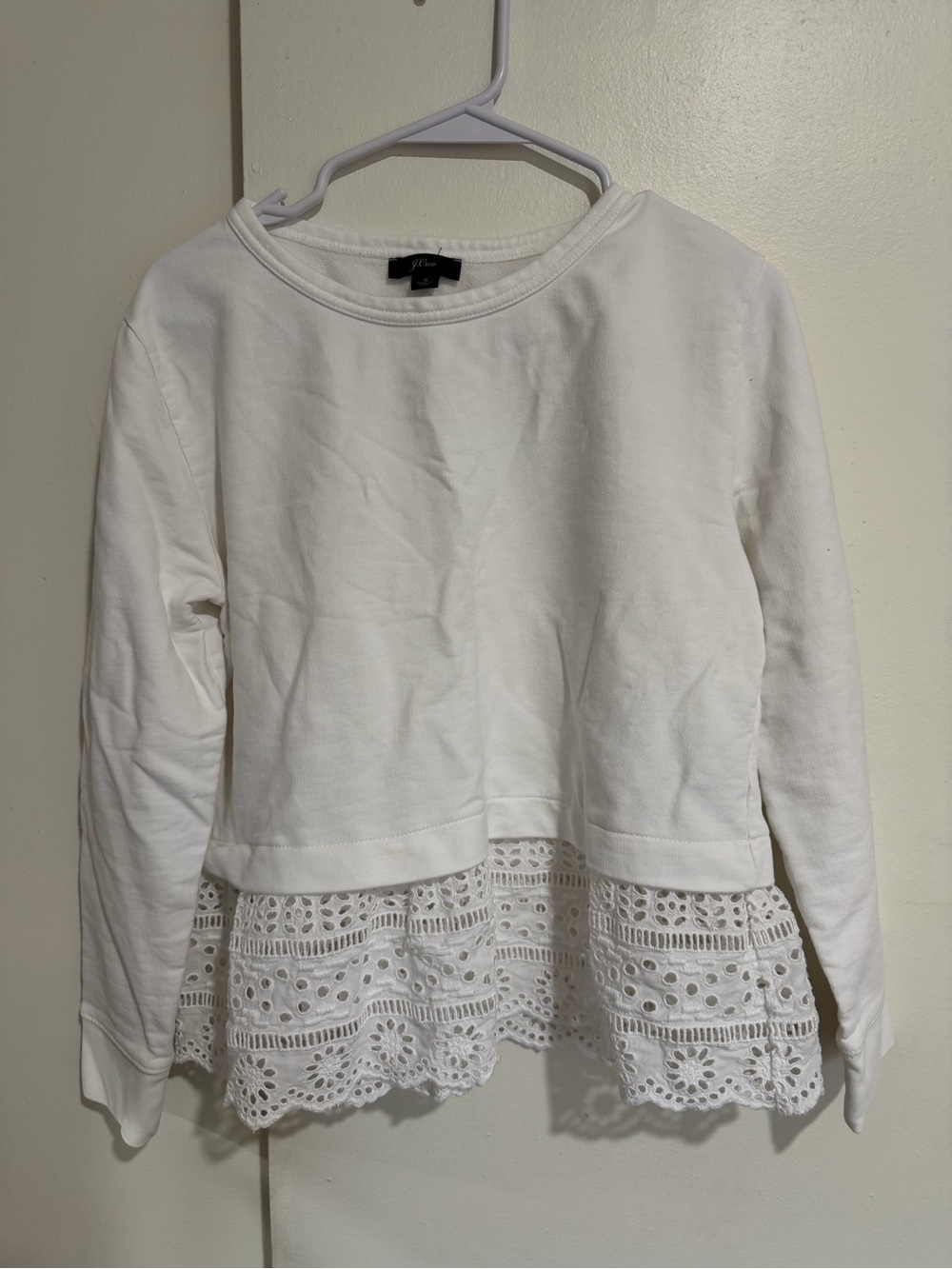 J. Crew White Lace-Hem Long Sleeve Sweatshirt